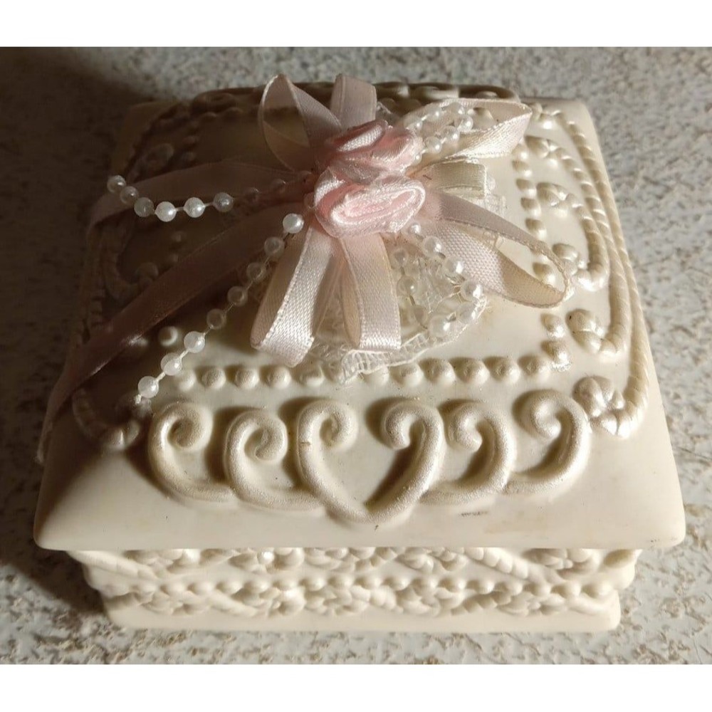 4" Trinket Box Bisque Pearlized Porcelain